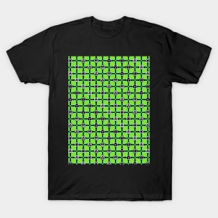 1970s Retro Inspired Polyhedral Dice Set and Leaf Seamless Pattern - Green T-Shirt